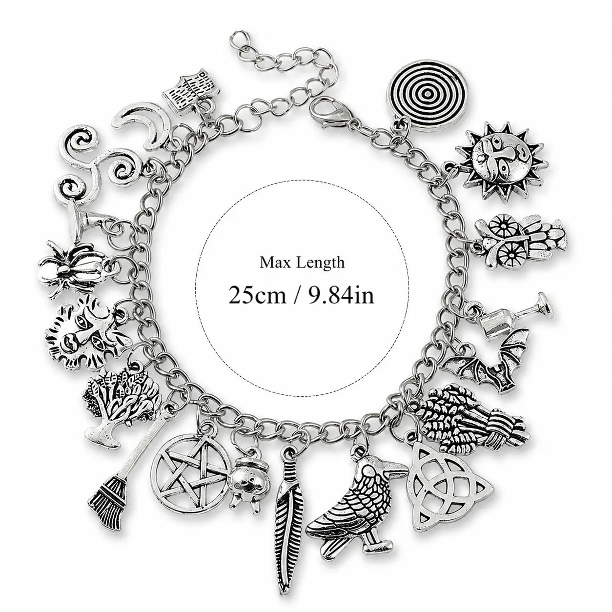 Vintage Witchy Charm Bracelet -Moon, Sun & Tree of Life Sliver Bracelet 