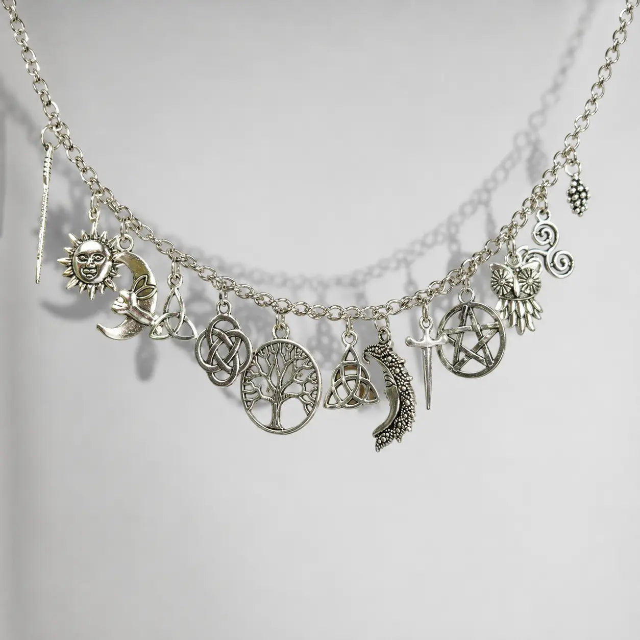 Vintage Witchy Charm Bracelet -Moon, Sun & Tree of Life Sliver Bracelet 