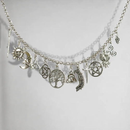 Vintage Witchy Charm Bracelet -Moon, Sun & Tree of Life Sliver Bracelet 